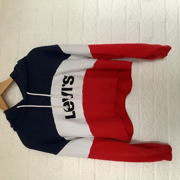 Levi’s Cropped Hoodie - Size M - Red, White & Blue - Cotton - P2P 23” - Picture 5 of 8
